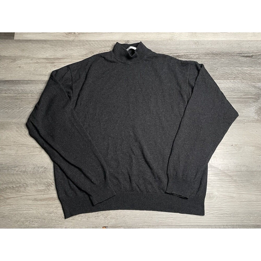 Bachrach Mens XL Charcoal Grey Silk Cashmere Blend Mock Neck Pullover Knit Top